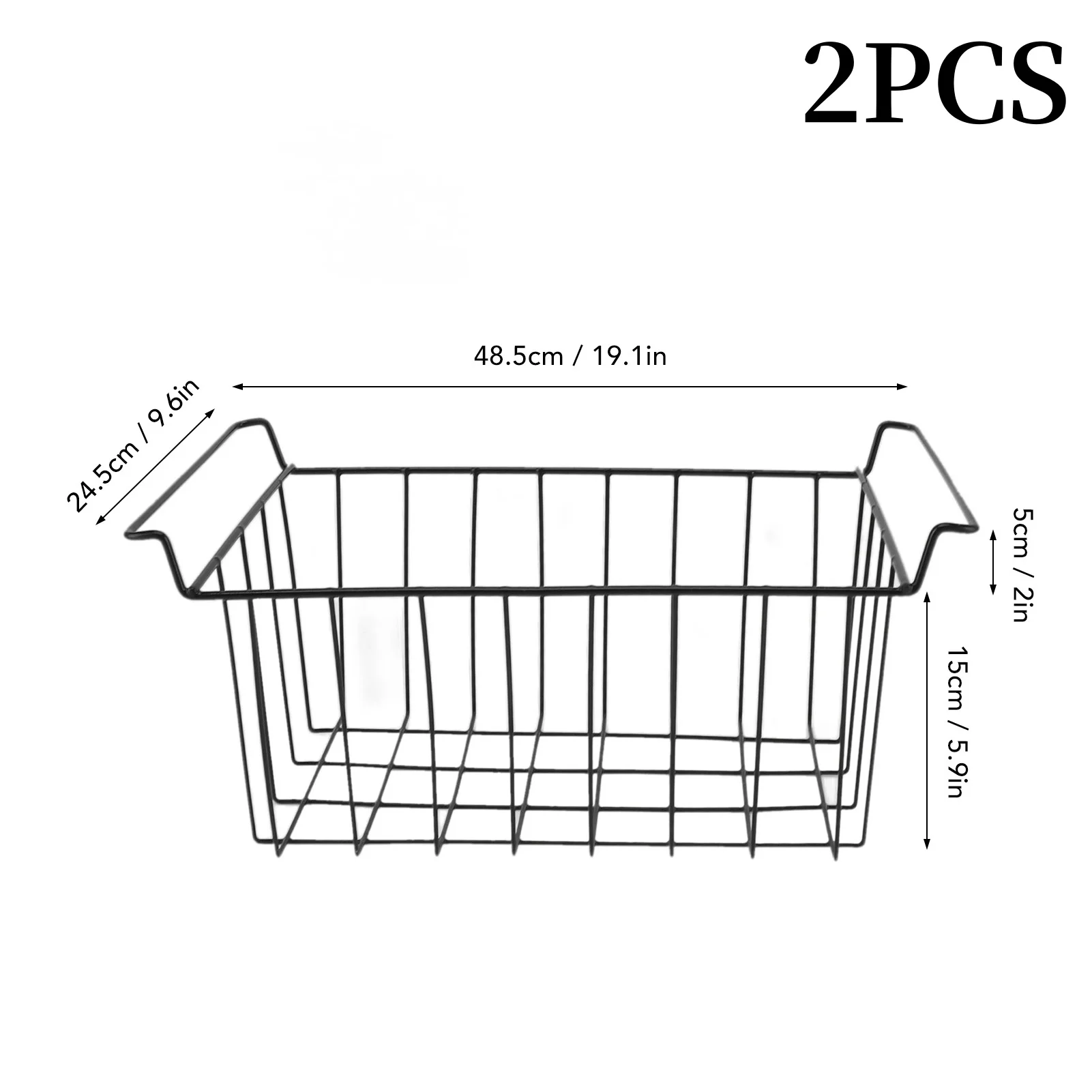 2 Stuks Vriezer Metalen Draad Mand Pe Gecoat Ophangrek Organizer Bak Zwart Voor Koelkast Planken 8 Maten Keuken Accessoires