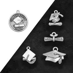 Antique Silver Plated Graduation Day Cap Hat Charms Graduate Pendants Diy Keychain Jewelry Making Findings Supplies Accessories