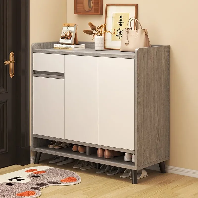 Wooden Core Entryway Shoe Cabinet Large Capacity Multi Layer Storage Rack Simple Door Locker for Hallway Organization