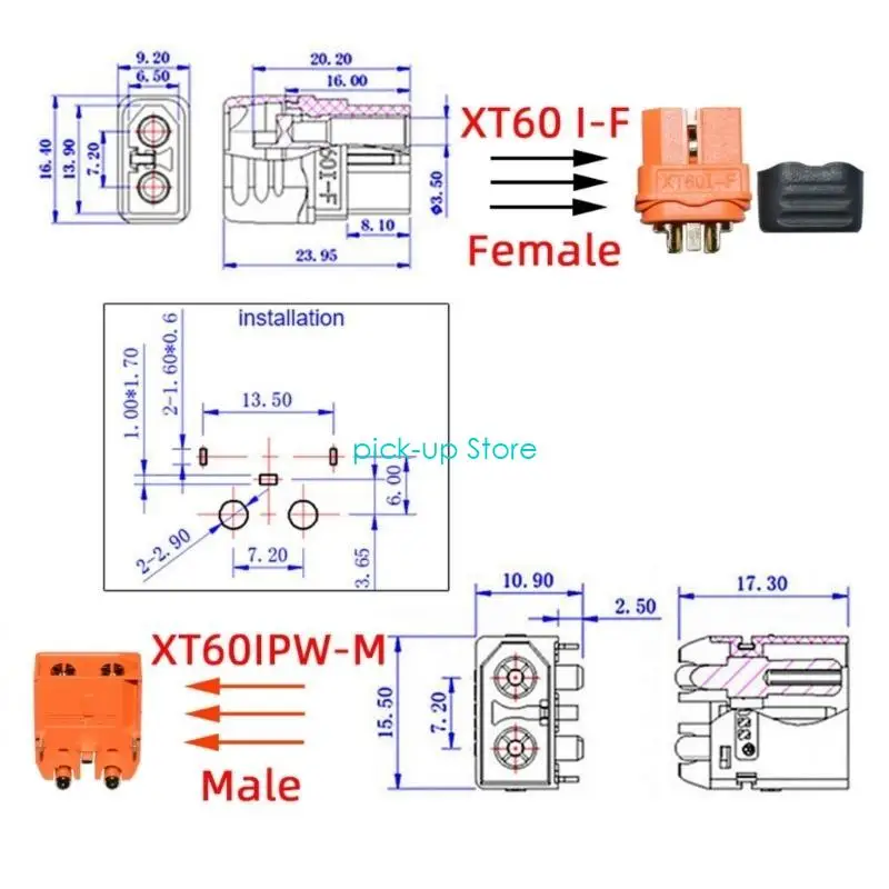 Q5WA XT60IF 암 플러그에 O 타입 터미널 구리 코 클립 와이어 태양열 충전