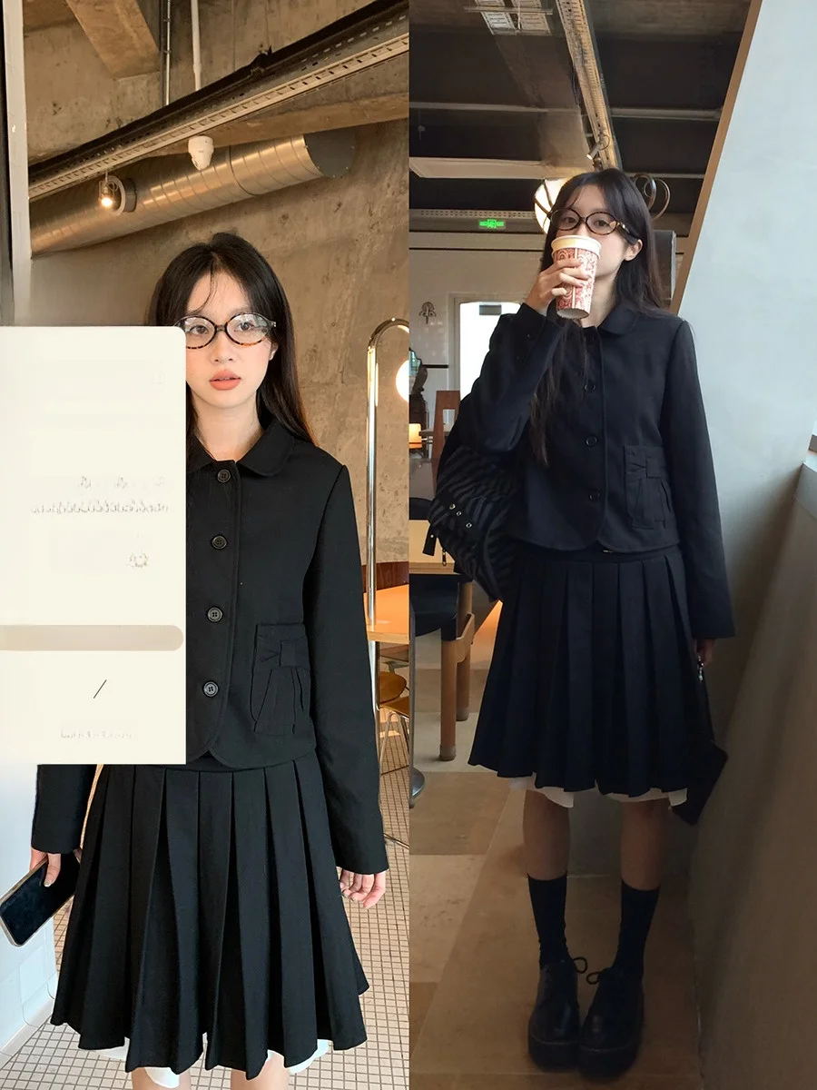 

Sinbounboun Bla Suit Jaet And High Waist A-Line Skirt Set Campus Sle Two-Piece Cotton Workwear for Women 8-25 Years Old