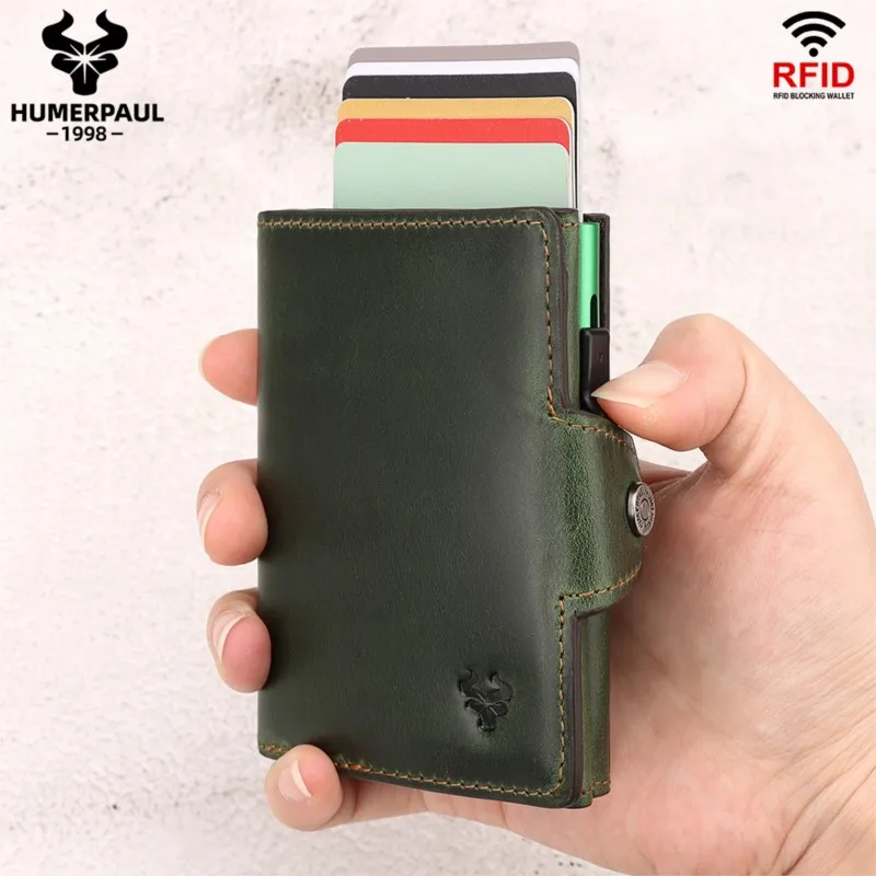 Luxury Genuine Cowhide Men's Luxury Wallet RFID Blocking Automatic Card Issuance Multi-Slot Card Holder Carteiras De Hombres