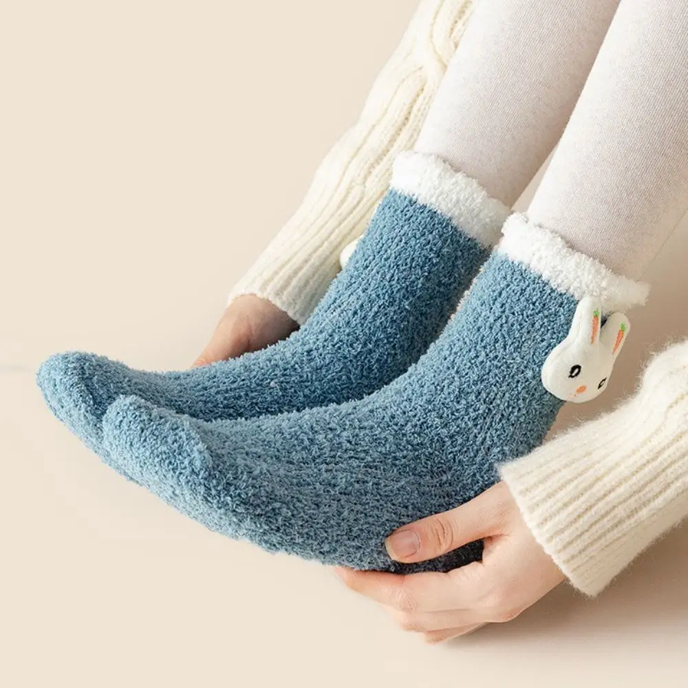 

Winter Solid Color Comfortable Fluffy Sleeping Home Student Socks Women Thicken Socks Coral Fleece Socks Floor Socks