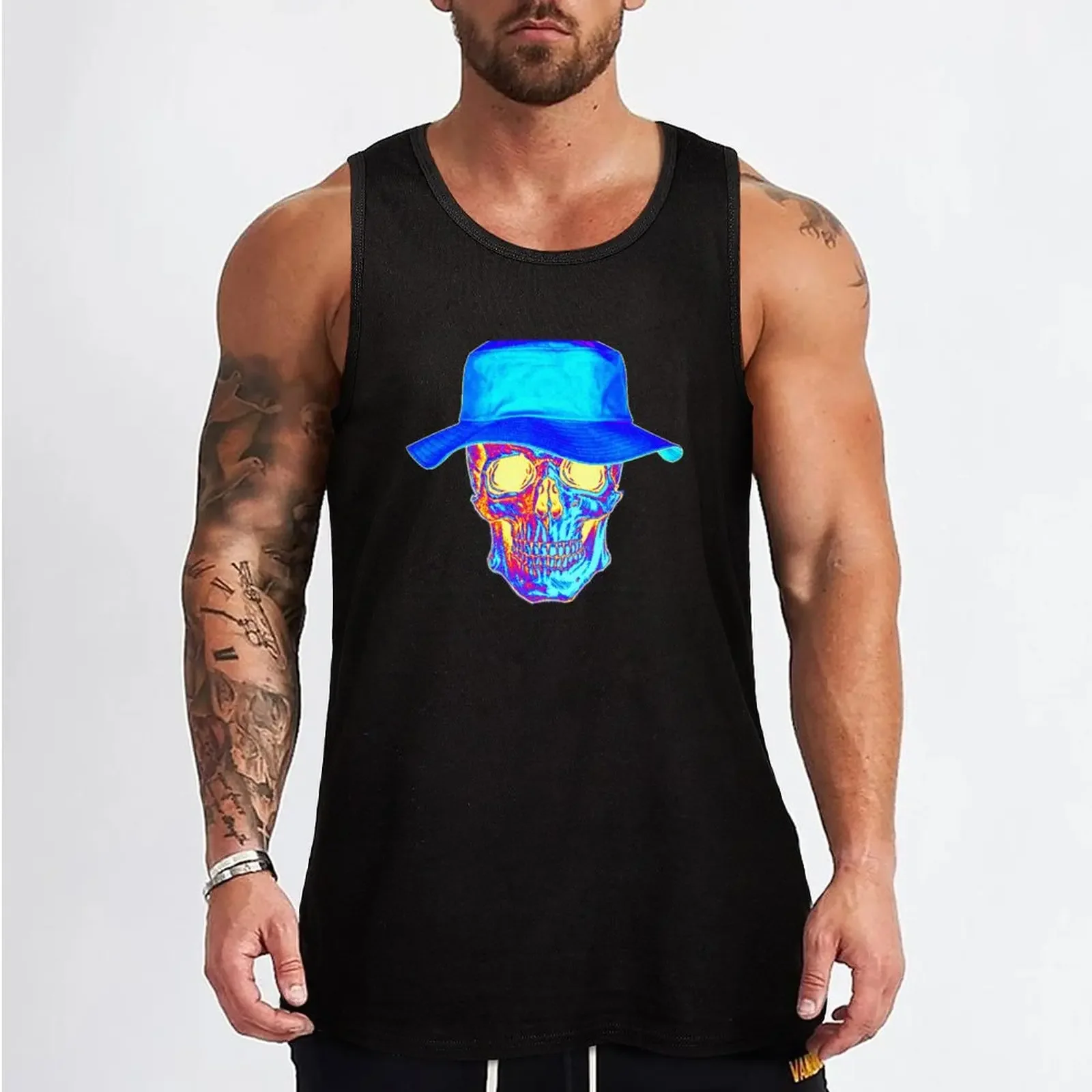 New Blue Combustion Skull Tank Top sleeveless jackets Vest Japanese t-shirt