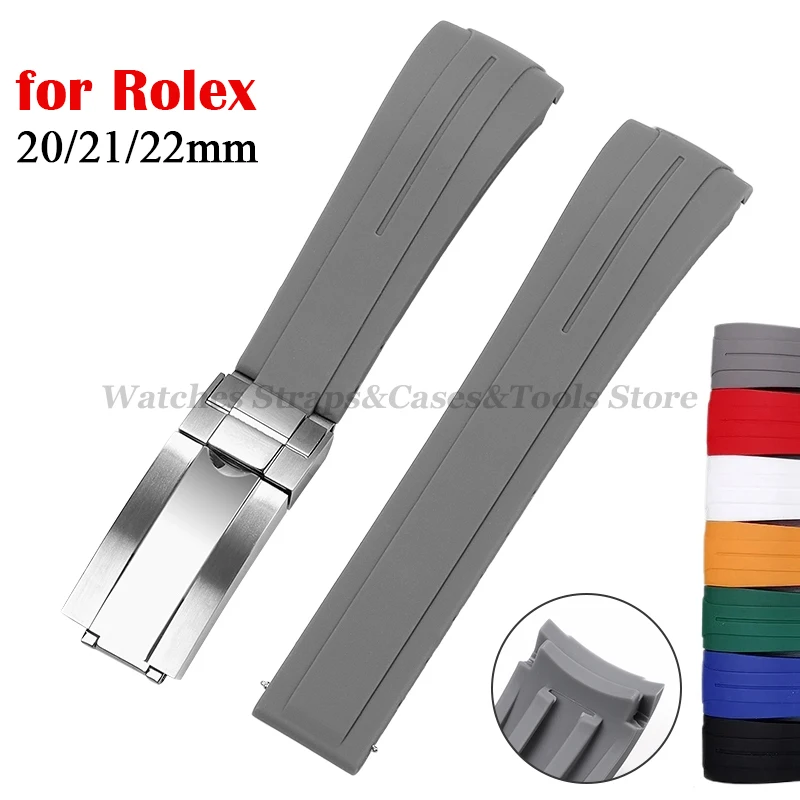 20mm 21mm 22mm Rubber Strap Curved End Silicone Watchband for Rolex for Water Ghost Folding Buckle Waterproof Bracelet Wristband