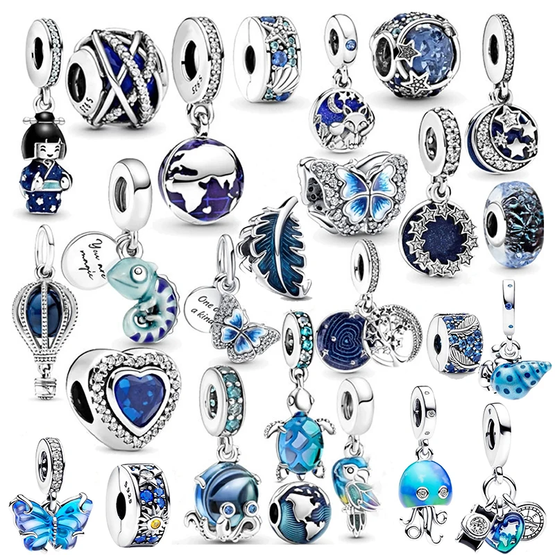 

100% 925 Sterling Silver Cute Turtle Octopus Jellyfish Hermit Crab Blue Ocean Charms Fit Pandora Original Bracelet Beads Jewelry