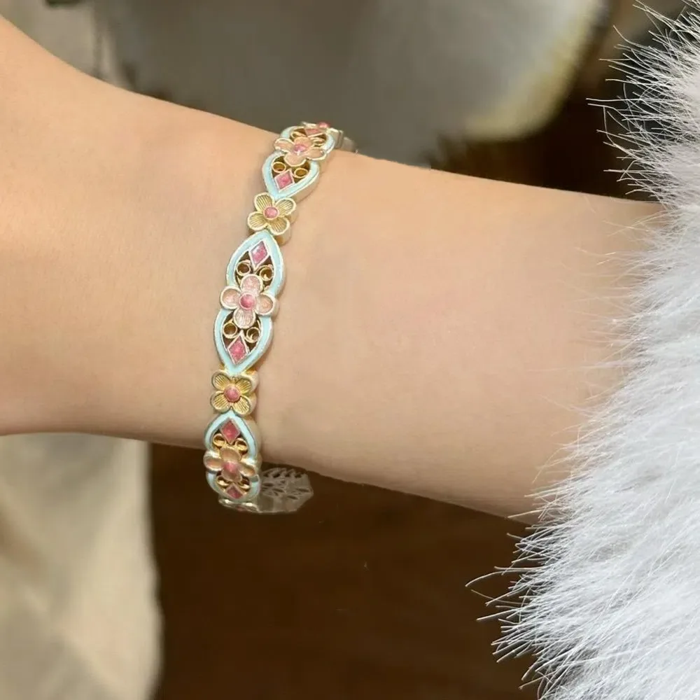 Богемные китайские браслеты ручной работы, традиционный эмалированный цветочный браслет, классический винтажный браслет с открытой рукой, вечерние