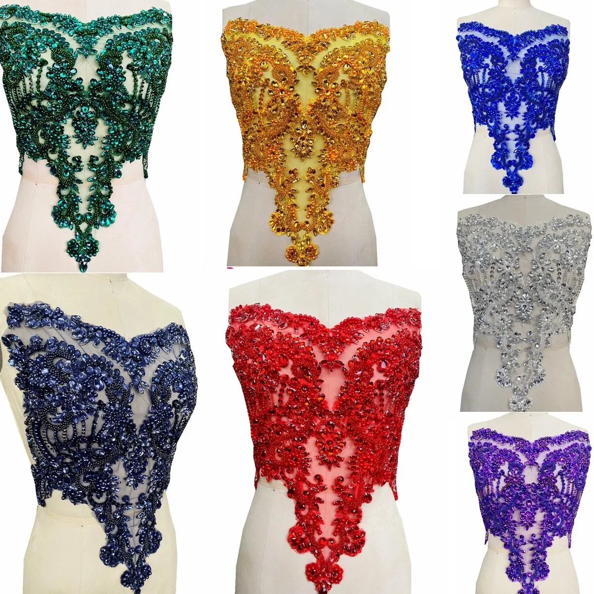 

Роскошная кружевная аппликация с кристаллами и ручной вышивкой бисером для свадебных и вечерних платьев