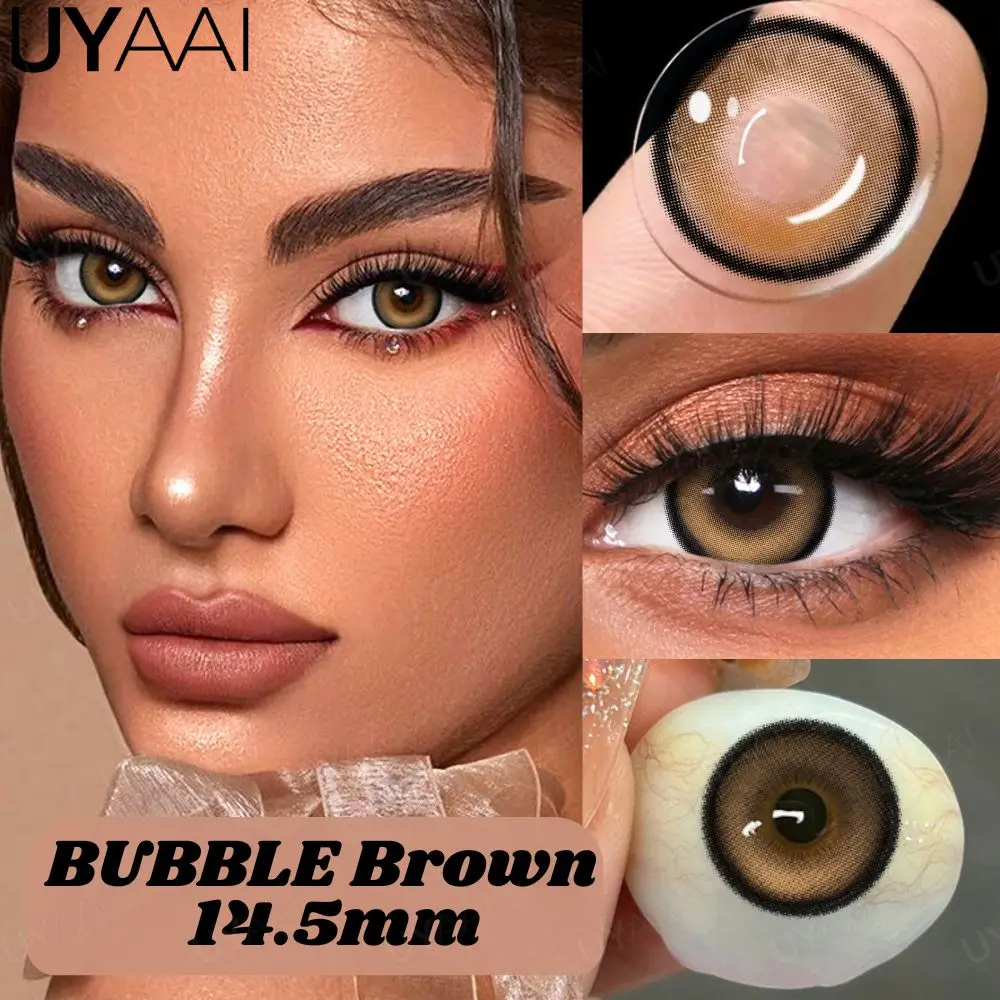 UYAAI 1 Paar farbige Kontaktlinsen, natürliches Braun, 14,5 mm, große Augen, Kontakte, Kosmetik, grüne Augenfarbe, graue Linse, Damen-Make-up