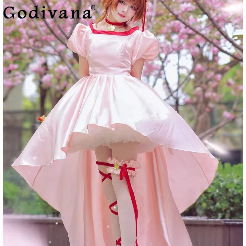 ピンクのイブニングプリンセスドレス女性のための半袖帽子コスプレ衣装ドレス女性の夏のコスプレフェスティバルドレス