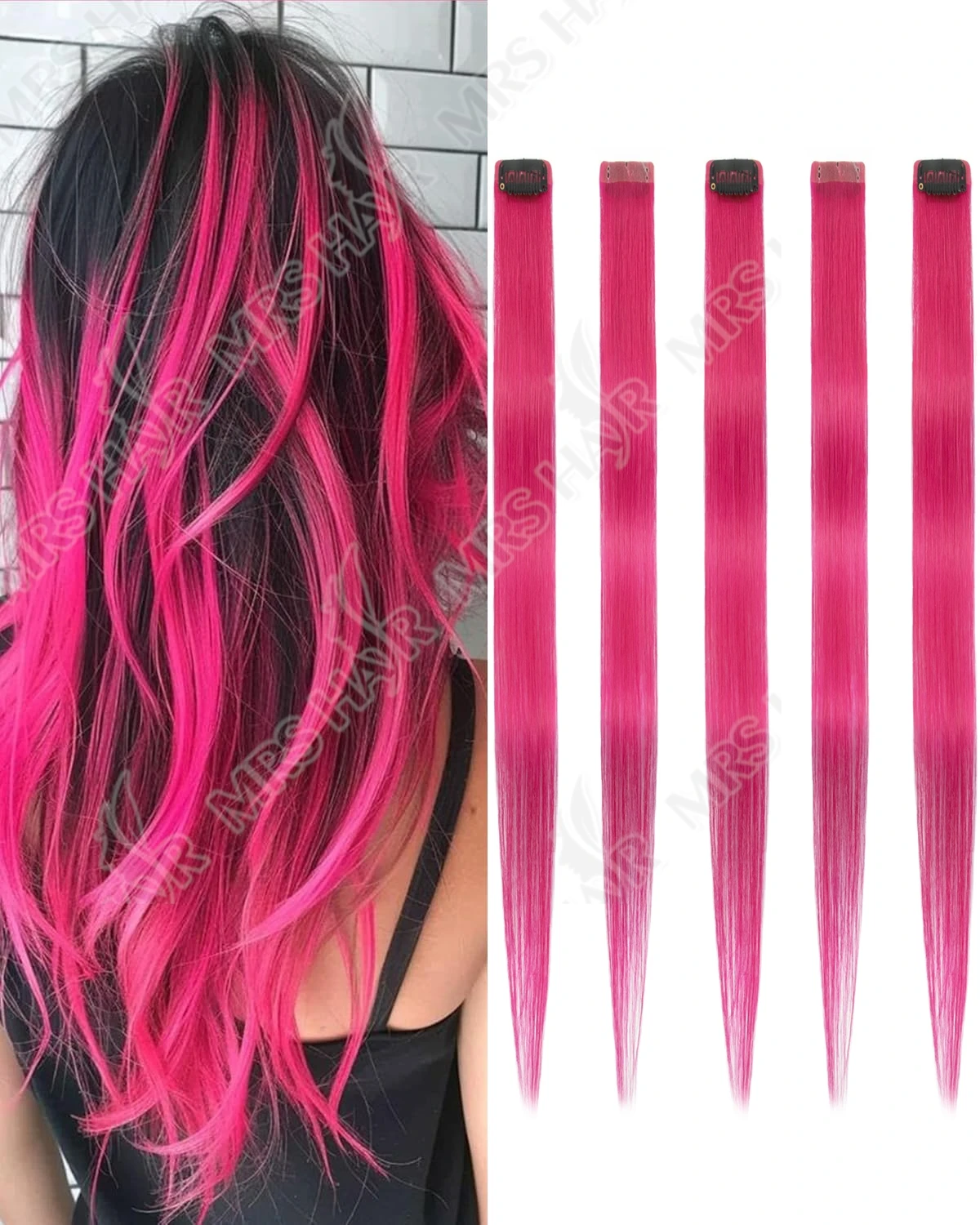 وصلات شعر ملونة ساخنة بمشبك في 16 بوصة للحفلات الاصطناعية النيون يبرز ملحقات الشعر للنساء (12 لونًا) #1