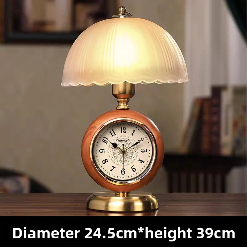 European retro nostalgic bedroom desk lamp seat clock study living room with clock decoration bedside lamp silent