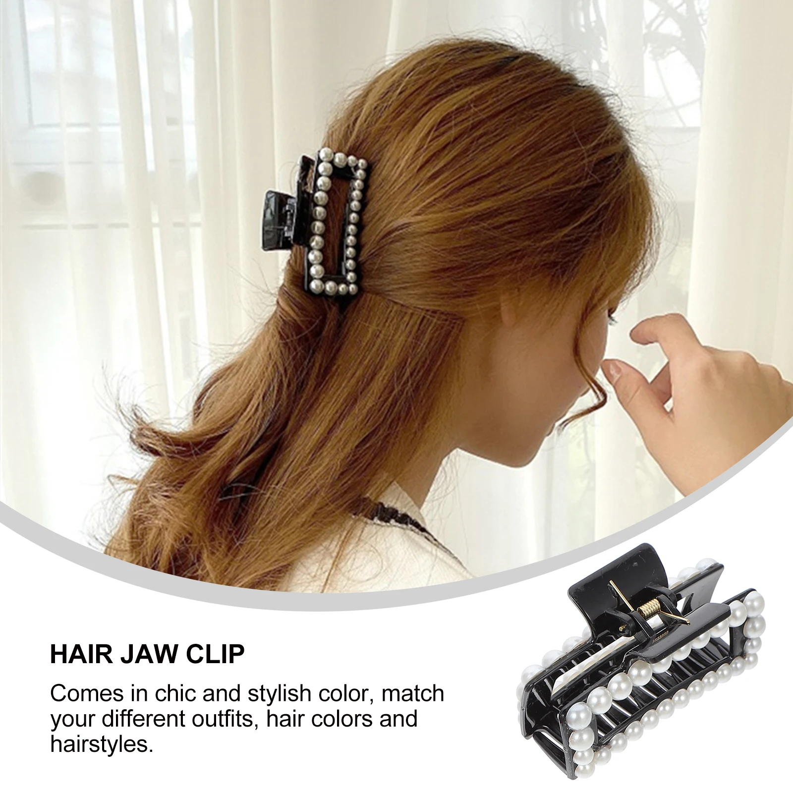 

Shark C Black Hair Clasp Ornament Pearl Square Large Claw Clamp for Bath Makeup Travel Hair Decor Jaw Clips Accessories