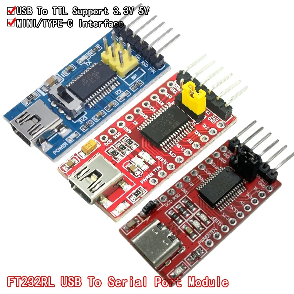 FT232RL FTDI Type-C to TTL Serial Converter Adapter Module 3.3V 5.5V FT232R Breakout Mini USB to TTL Adapter Board for Arduino