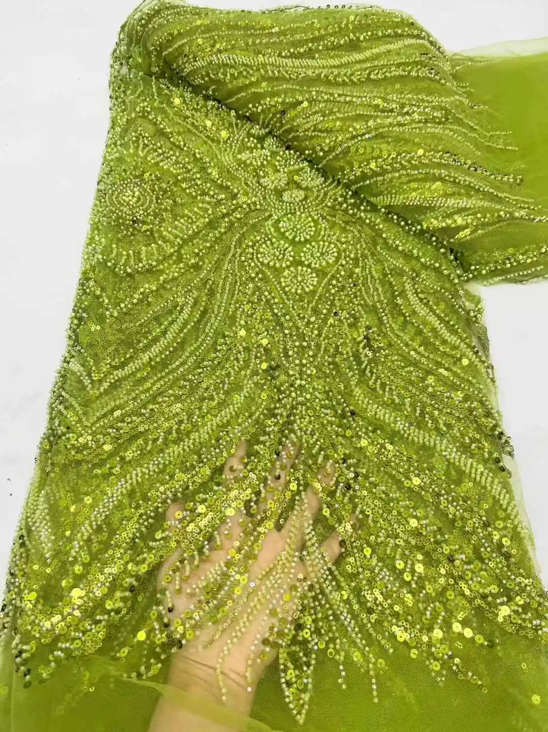 

African French Sequins Nigerian Tulle Lace Fabric 2025 High Quality Bridal Wedding Beaded Lace Fabrics Luxury