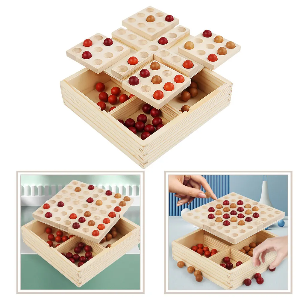 

1Set Rotatable Five-in-A-Row Chess Board Educational Strategy Game Bright Colors Wooden Stones Portable Kids Adults