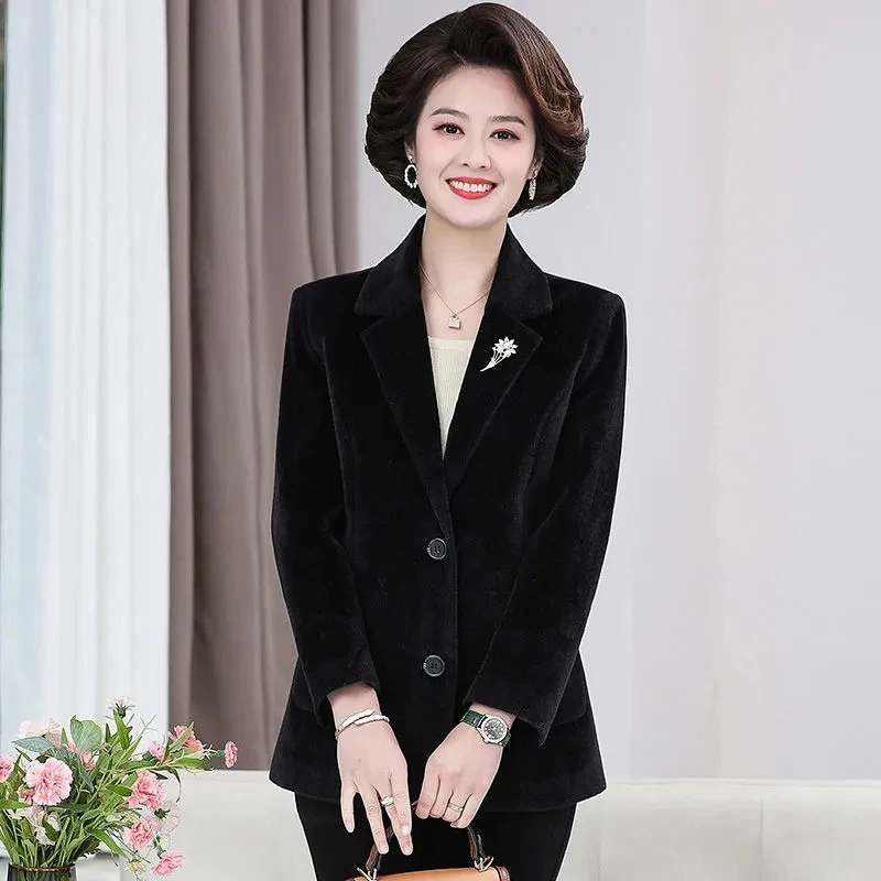 Middle-aged Mother Coat Female Spring And Autumn New Leisure Suit Imitation Double-sided Tweed Fashion Short Coat Female 5XL.