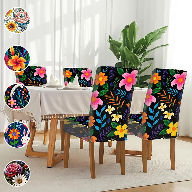 Restaurant seat elastic protective cover, removable and washable home decoration products, plant-based printed chair cover