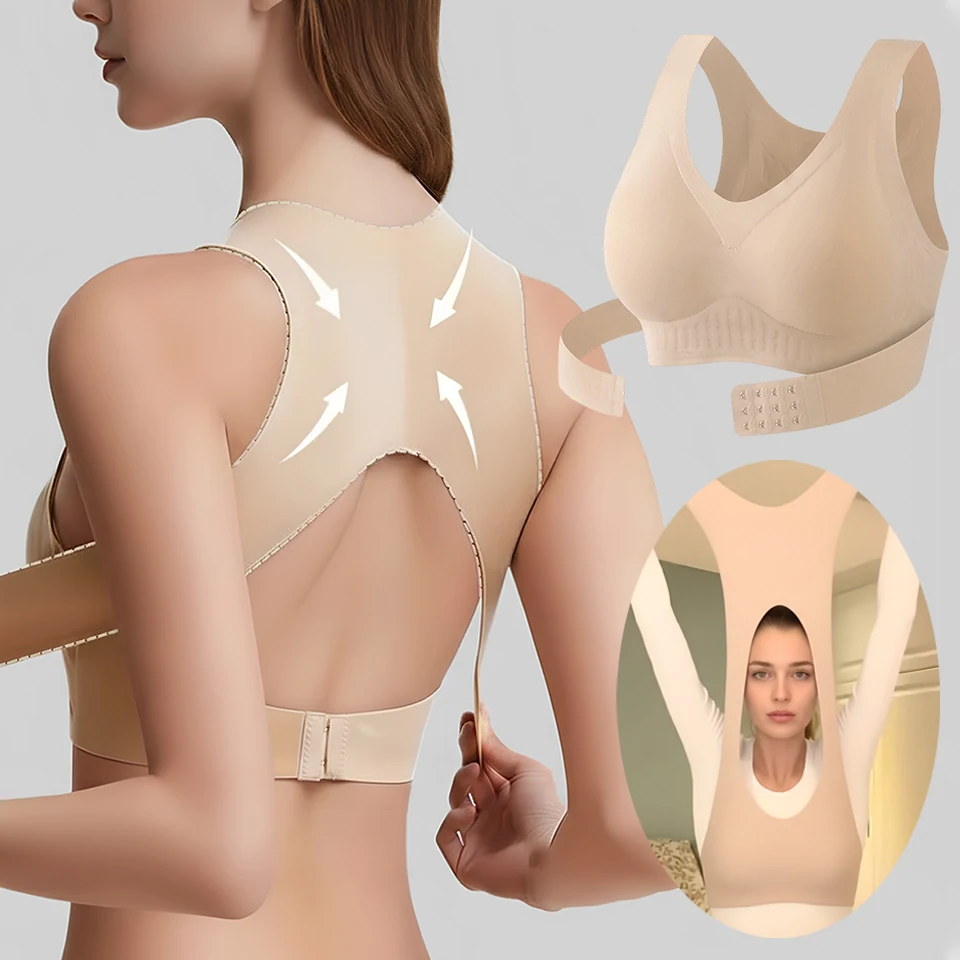 Posture Corrector Bra Back Support Front Closure Underwear for Women Seamless Supportive Bras No Underwire