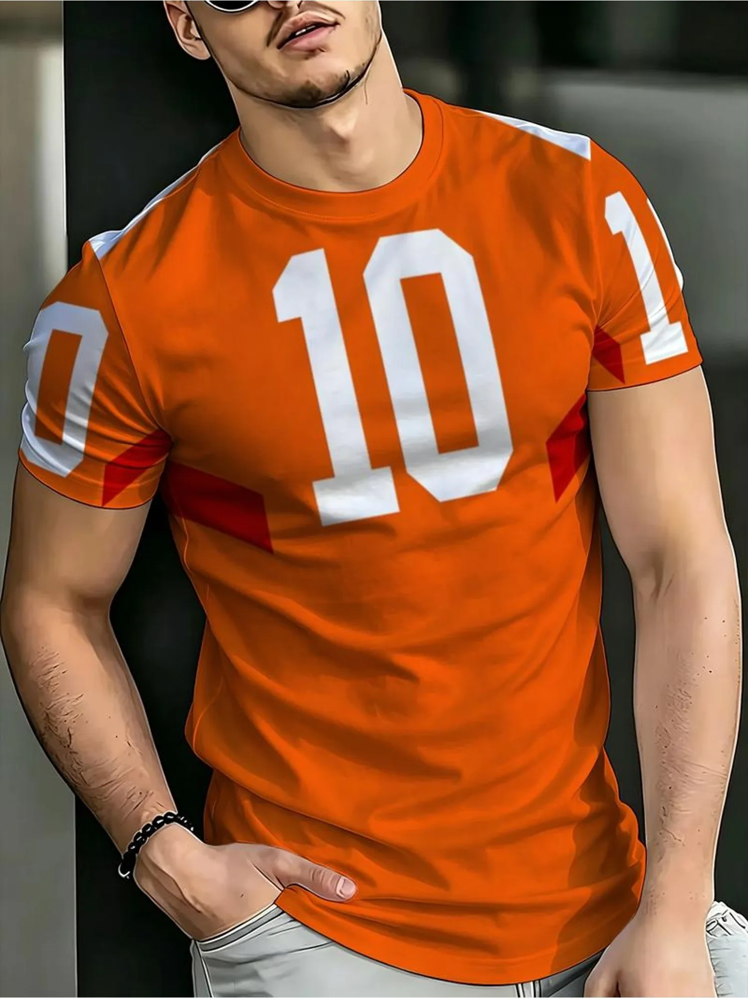 New men's short-sleeve T-shirt, loose-fitting and tailored with printed designs, versatile basic crew-neck top suitable for spri