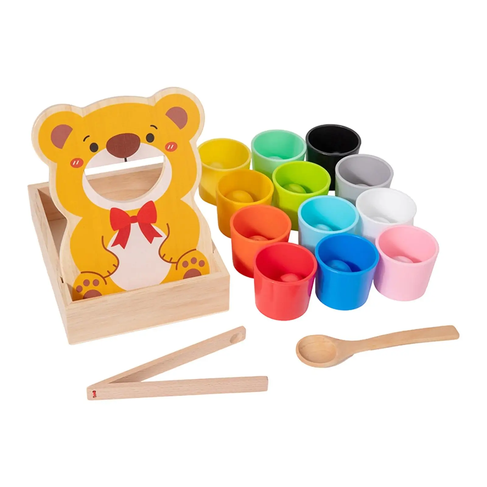Rainbow Balls in Cups Toddler Toy,Children Fine Motor Skill Wooden Matching Games Wooden Feeding Toy Color Sorting and Counting