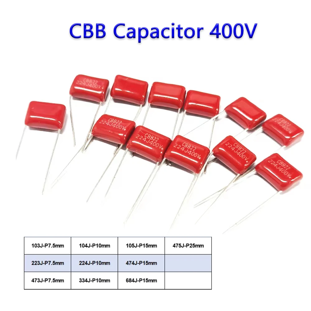 10/20/40PCS 400V CBB Kondensatoren P7,5mm P10mm P15mm P25mm Polypropylen Film Kondensator 223J 473J 104J 105J 224J 334J 474 684 475