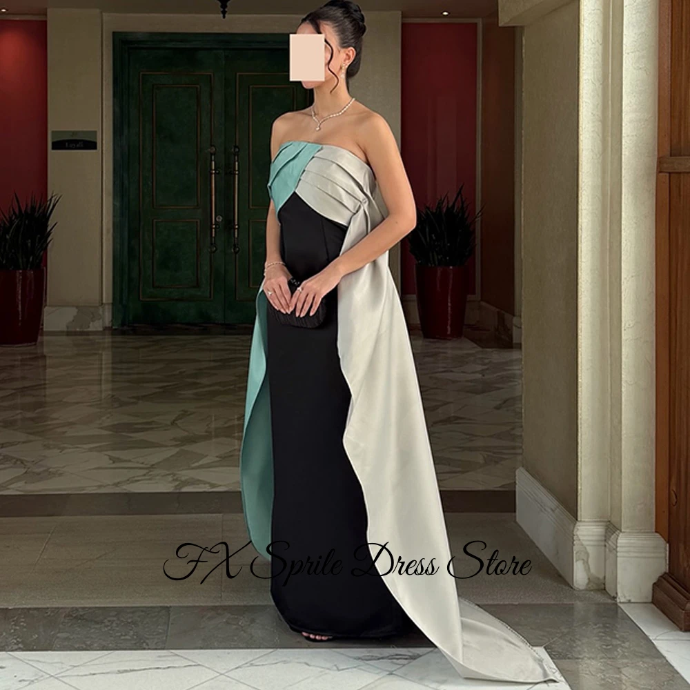 ファッションストラップレスノースリーブホームカミングドレスモダンなコントラストカラーイブニングドレス高品質スイープトレインパーティードレス