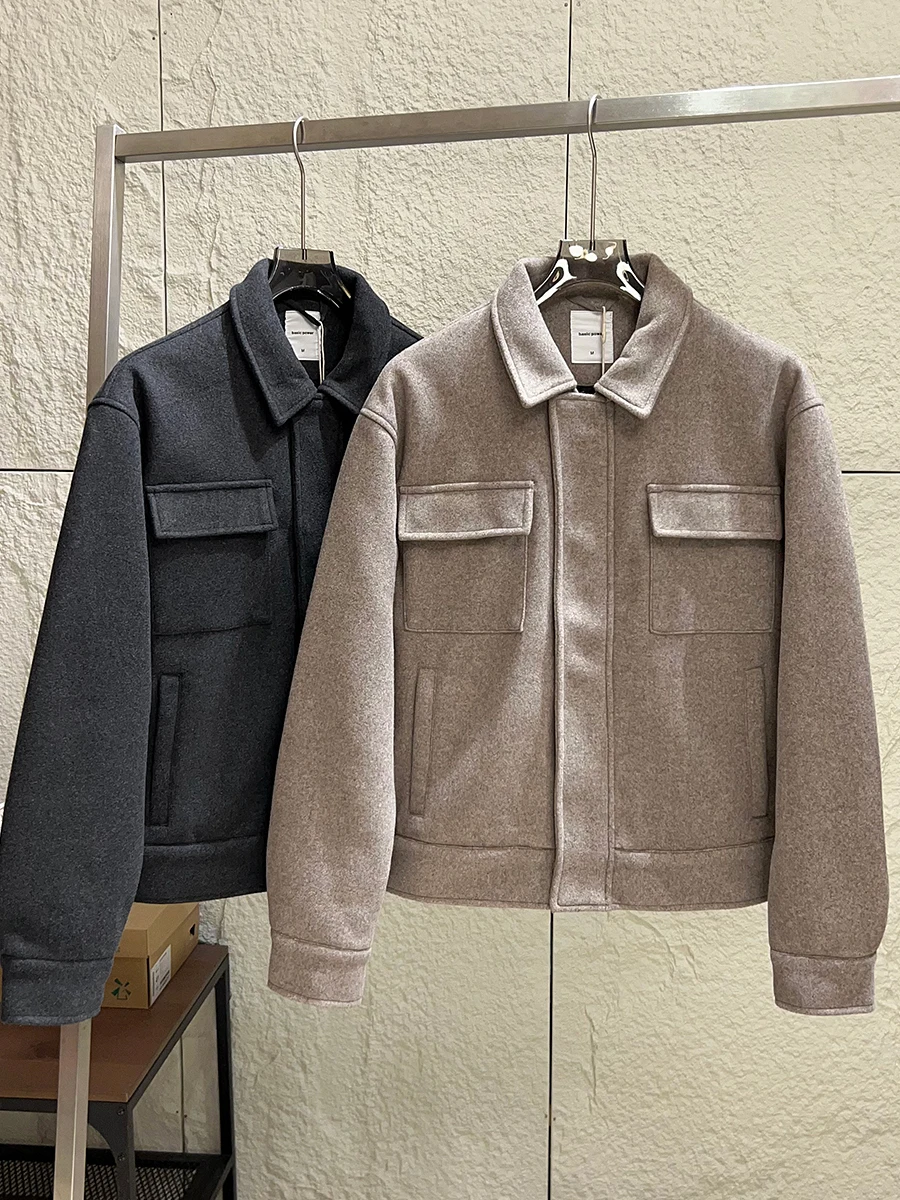 

Retro American Trend Thickened Woolen Cotton Jacket Short Loose Casual Men's Autumn Winter Warm Flap Pocket Zipper Coat