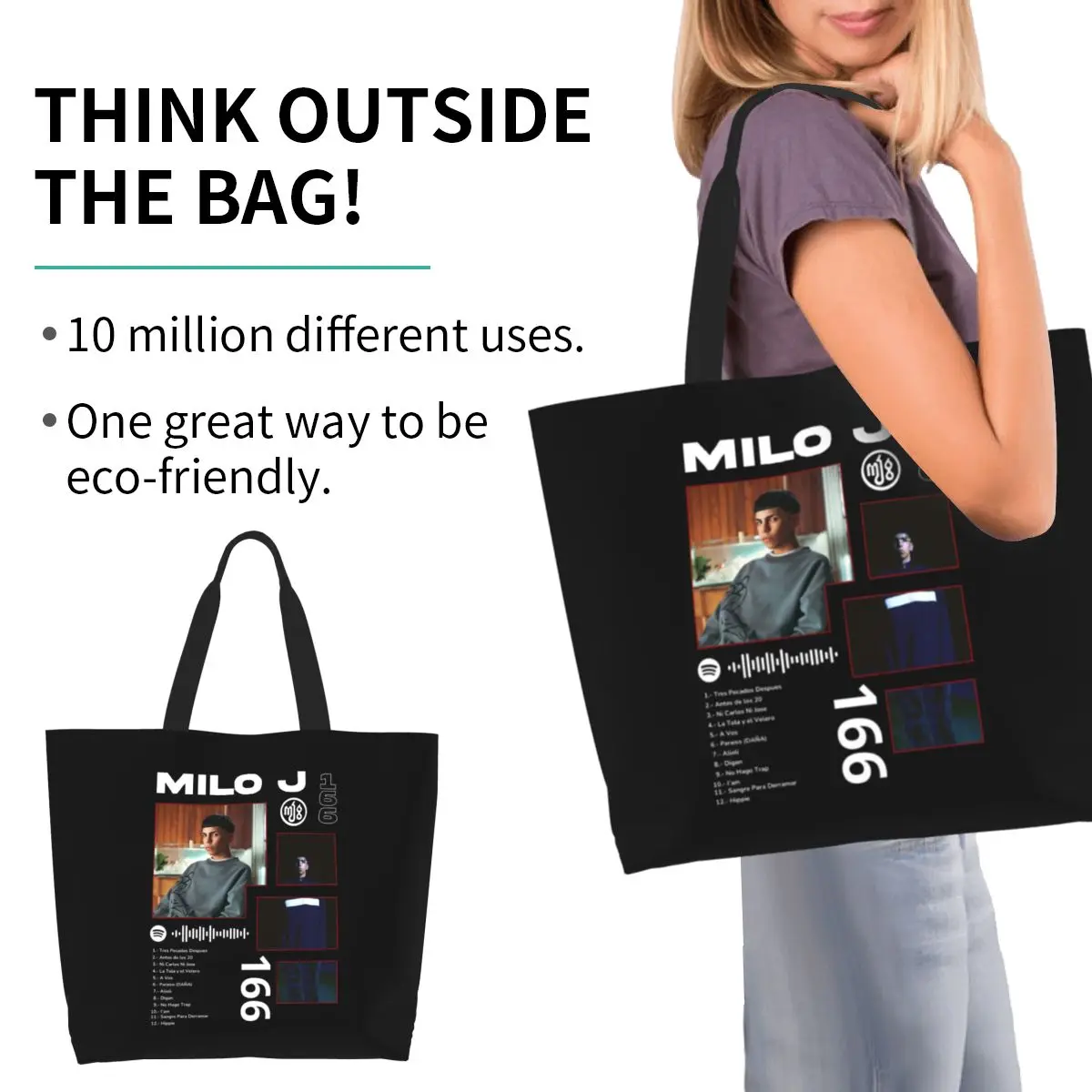 Rapper Milo J 166 Album Deluxe Shopping Tote Bag Canvas Large Capacity Shoulder Bags Shopper Grocery Handbag for Women