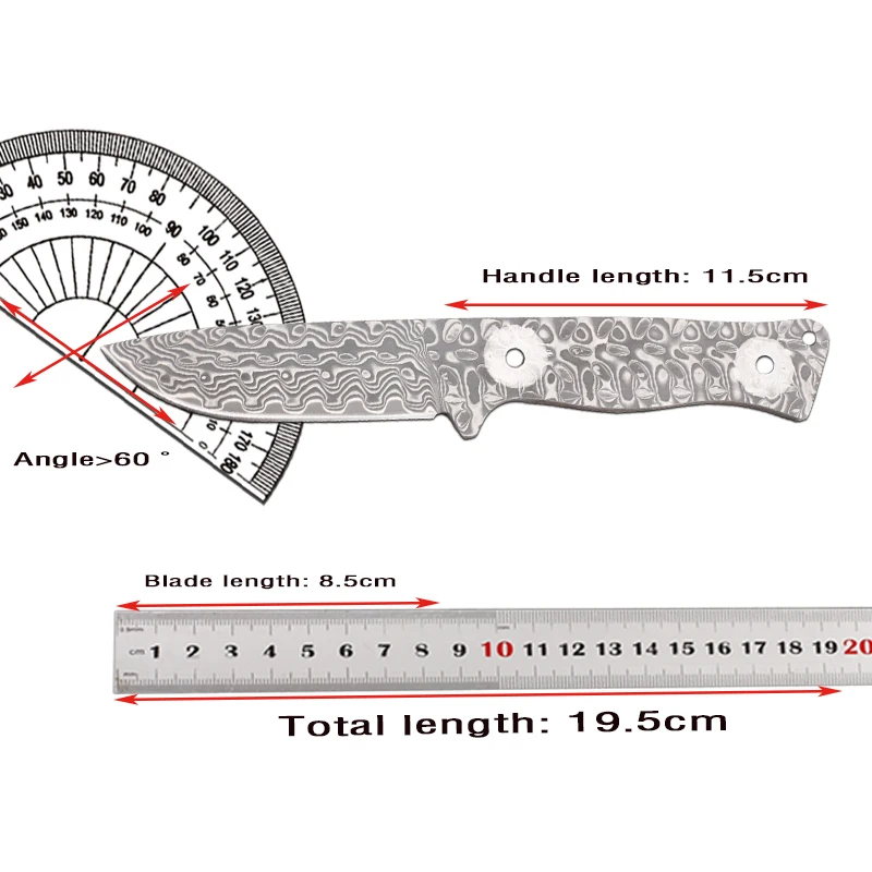 New fixed integrated Damascus steel billet semi-finished knife blank for self-protection, outdoor EDC fruit cutting tool