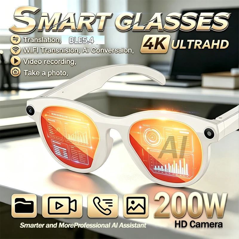 

New Smart Glasses 200W Camera AI Translator Wireless Voice Video Bluetooth Call Music Player Recording Sunglasses Smart Glasses