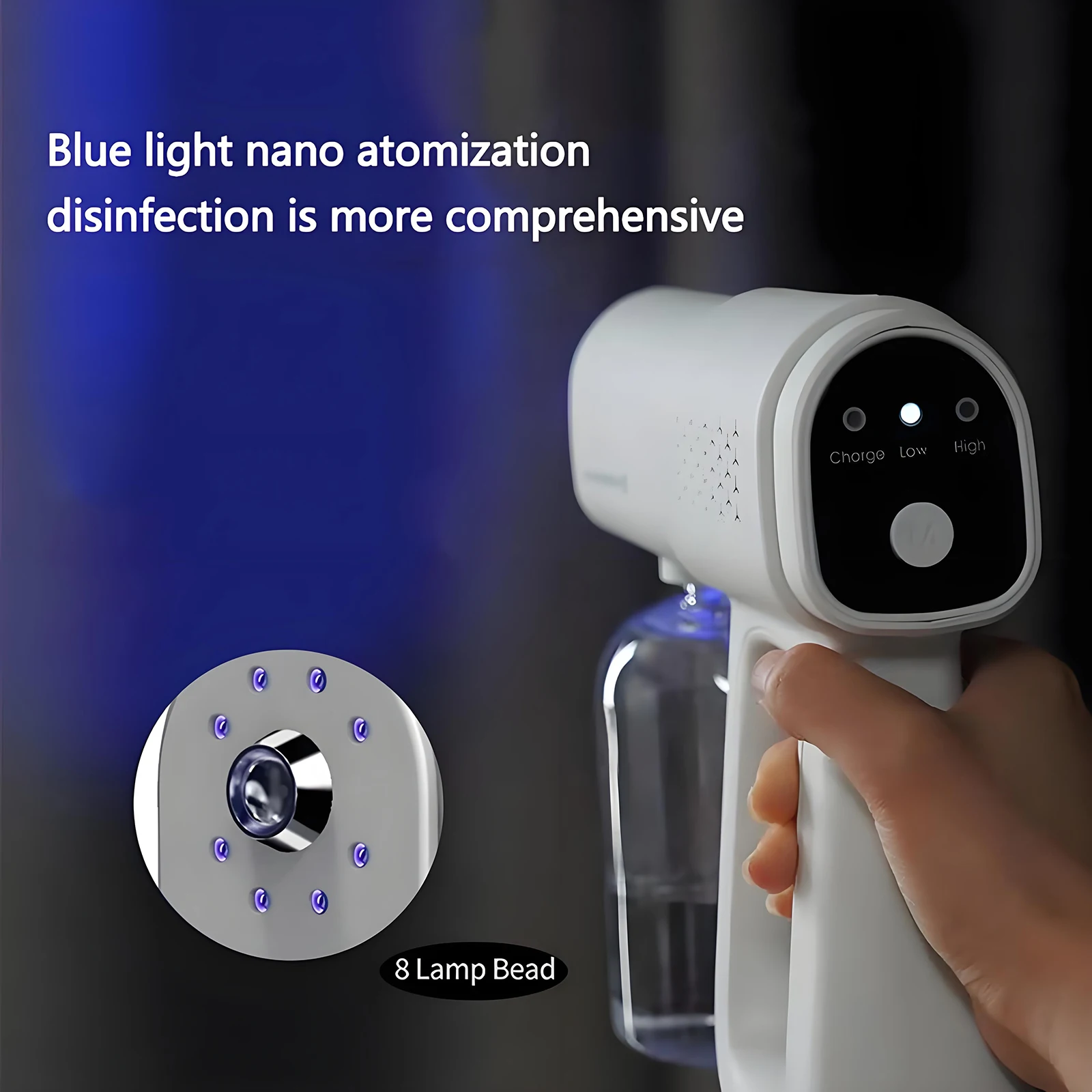 2000mah Disinfectant Fogger Machine for Home,Nano Spray Gun with Blue Light, Portable Handheld Mist Sprayer Gun, 380ml Tank