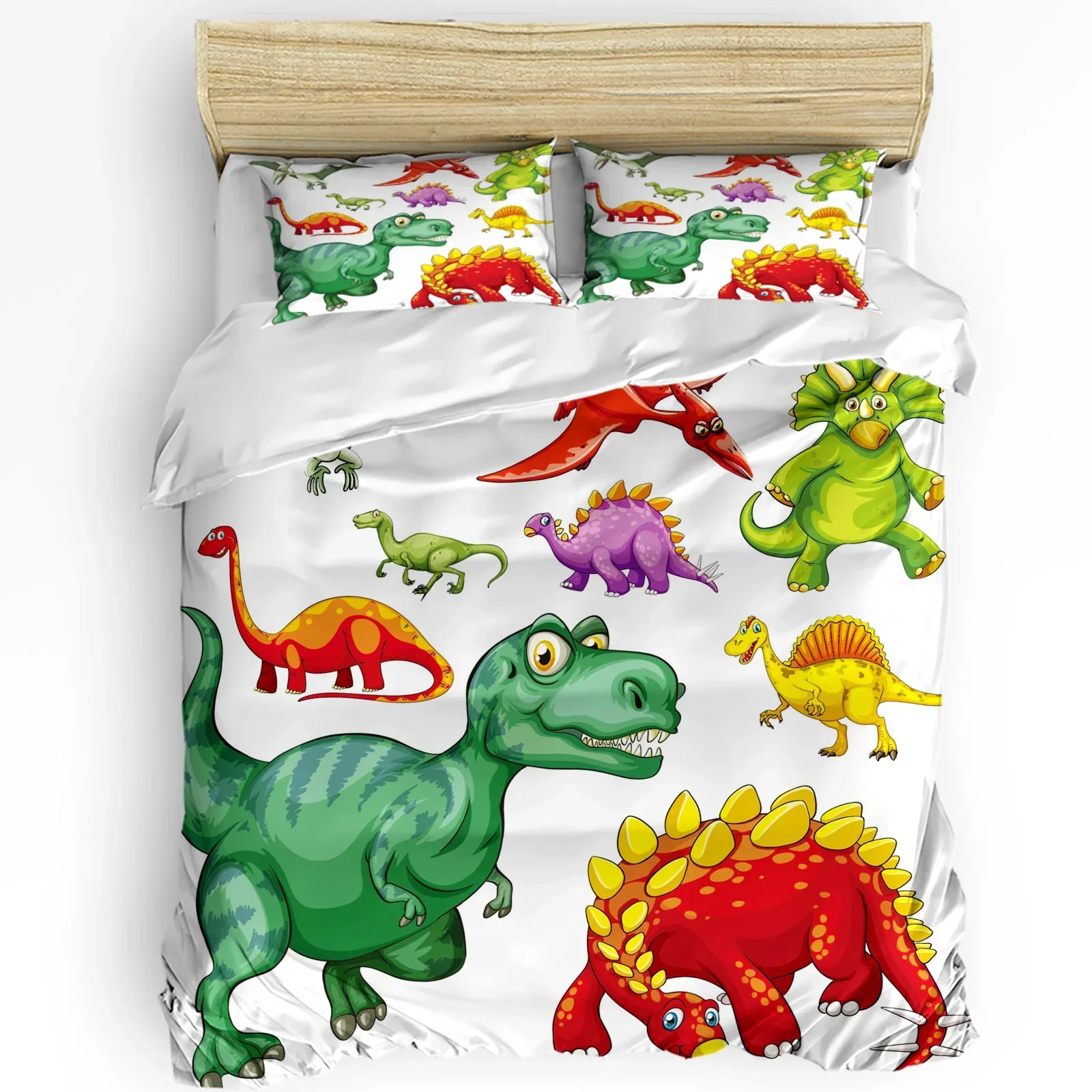

Kawaii Dinosaur Cartoon White Bedding Set 3pcs Duvet Cover Pillowcase Kids Adult Quilt Cover Double Bed Set Home Textile