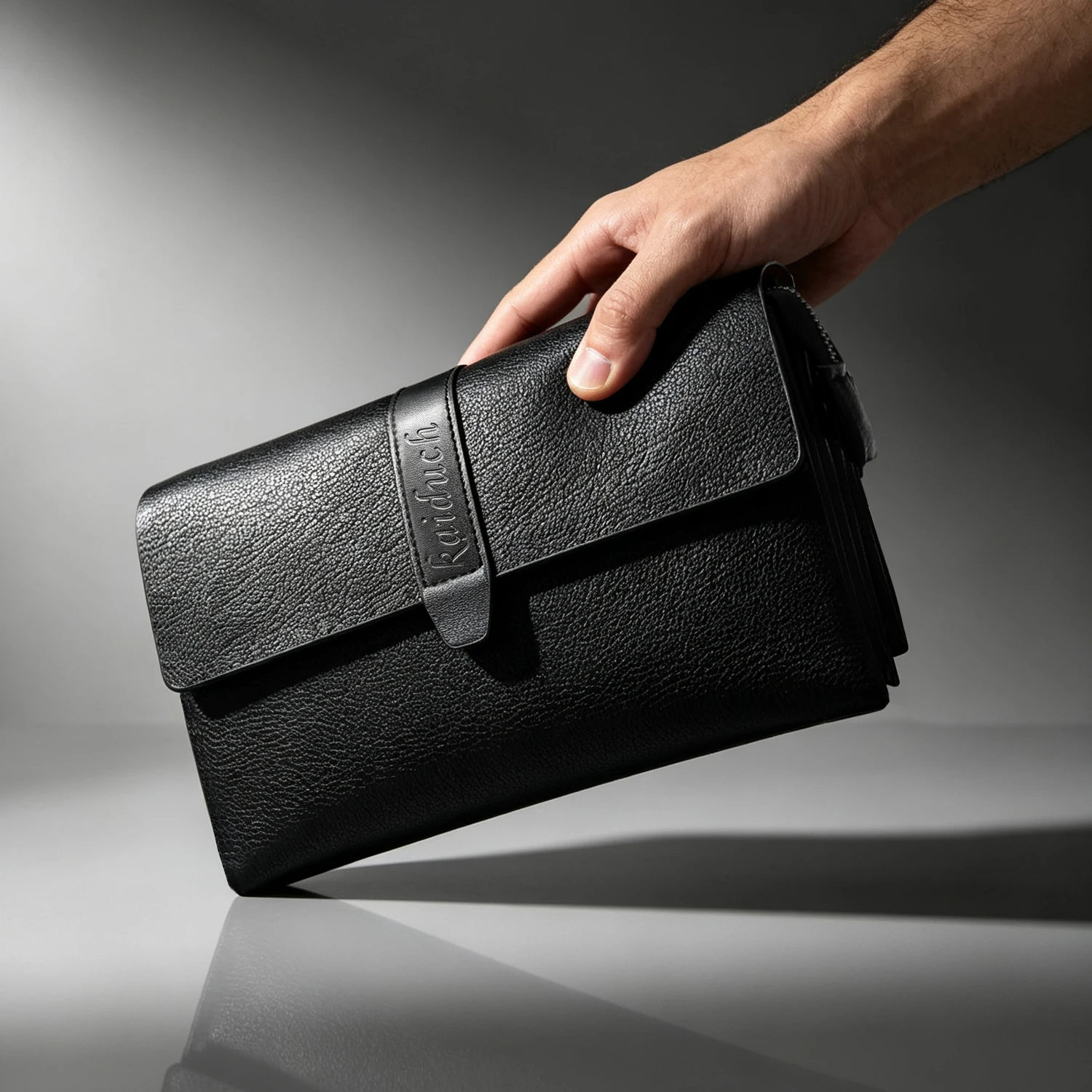 Men's PU Leather Clutch Wallet, Large Capacity Wristlet Handbag with Zipper, Card Slots, Phone Pocket & Magnetic Closure