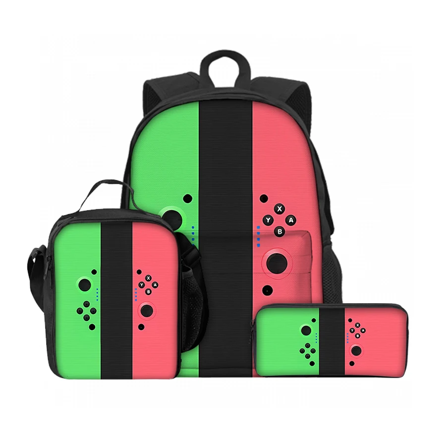 Juego de 3 uds de bolsas de almuerzo para consola de juegos simples, bolsas para bolígrafos, mochila frontal para niños/niñas, regalos para niños, mochila para ordenador portátil para adolescentes