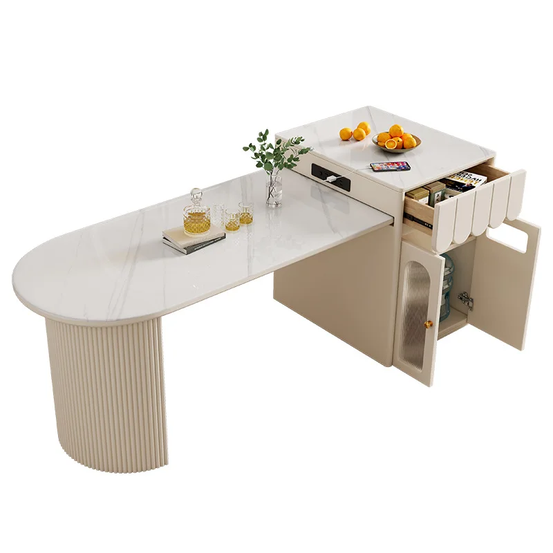 New island platform rock slab dining table integrated living room modern simple eating table small household retractable meal