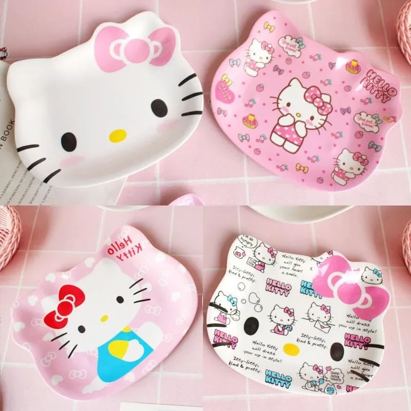 My Melody Sanrios Dinner Plate Hello Kitty Anime Ceramic Kawaii Plate Tableware Household Fruit Plate Cake Cartoon Snack Tray