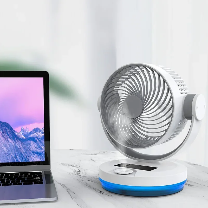 Home Desktop Air-conditioner Shake Head Air Circulation Fan Silent Night Light Humidification Spray Timing Remote Control Fans