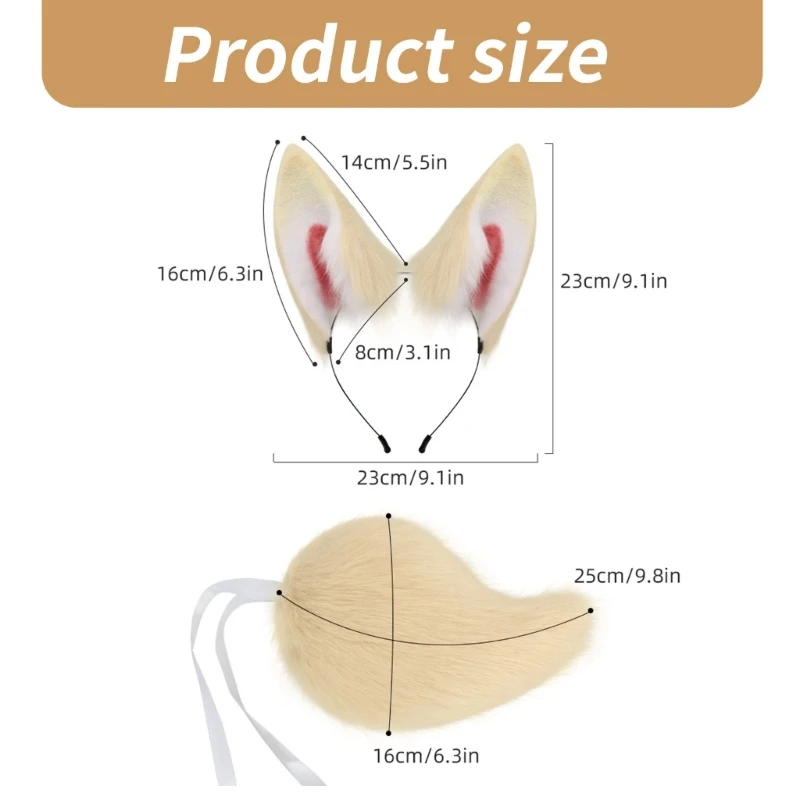 Zestaw kostiumów lisami wilka Pluszowa opaska do włosów dla zwierząt, ogon zwierzęcy, akcesoria do kostiumów na Halloween dla