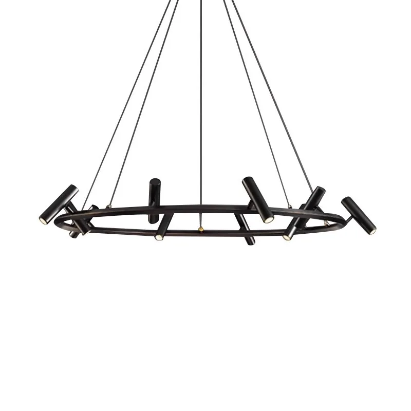 Minimal Chandelier Balck Metal Adjustable Lamp Living Room Dining Room Kitchen Indoor Lighting Led Round Copper Pendant Light