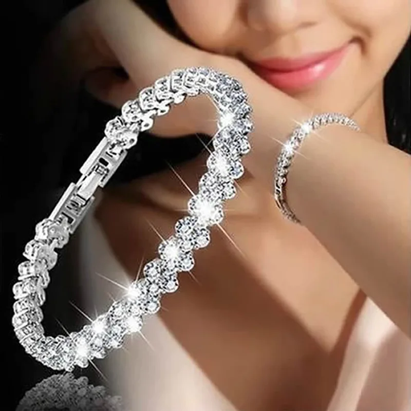 1pcs Hot Selling Instagram Style Minimalist Creative Luxury Diamond Studded Heart Shaped Full Diamond Roman Crystal Bracelet