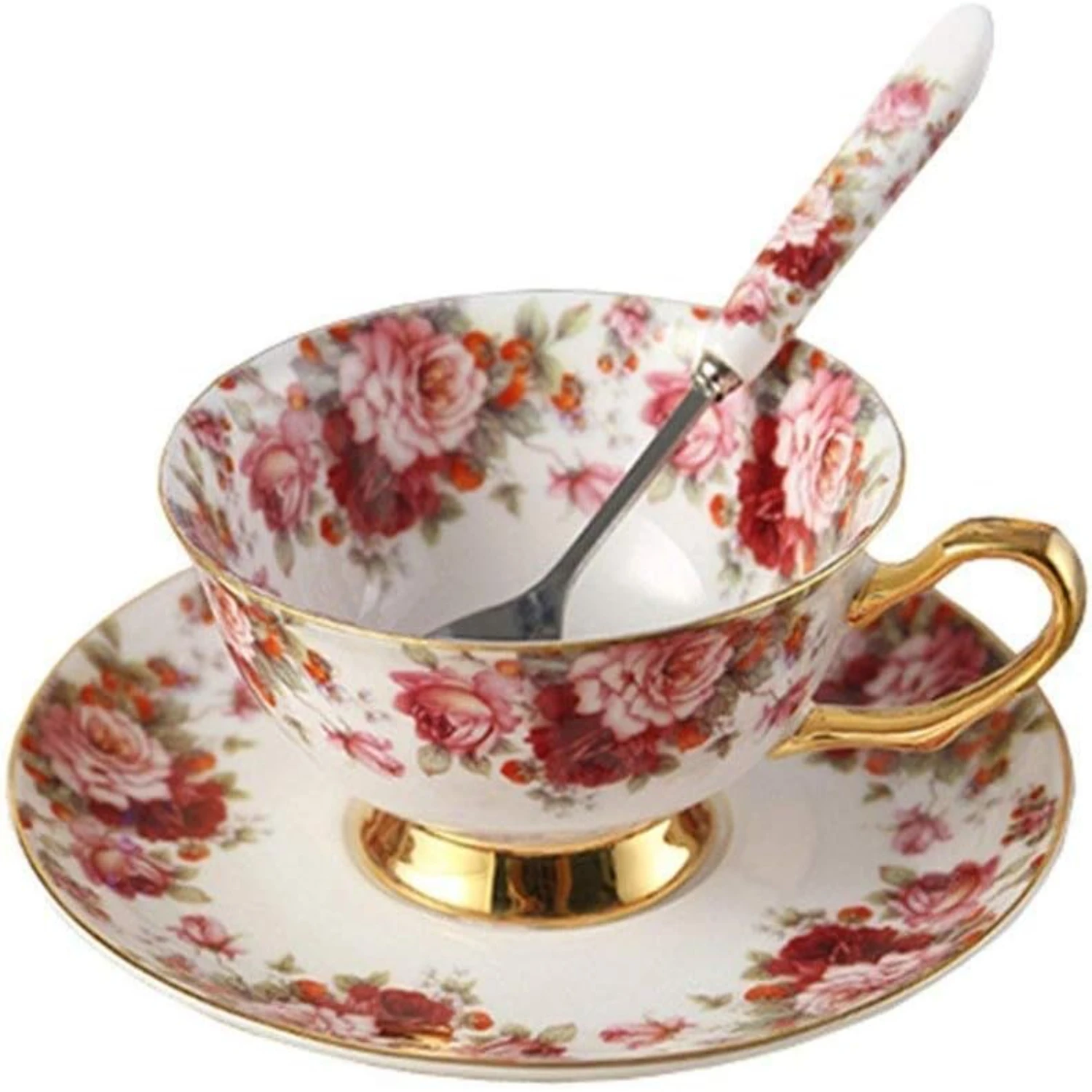 Elegant and sophisticated, this European bone china afternoon tea coffee set is adorned with a beautiful small floral pattern. I