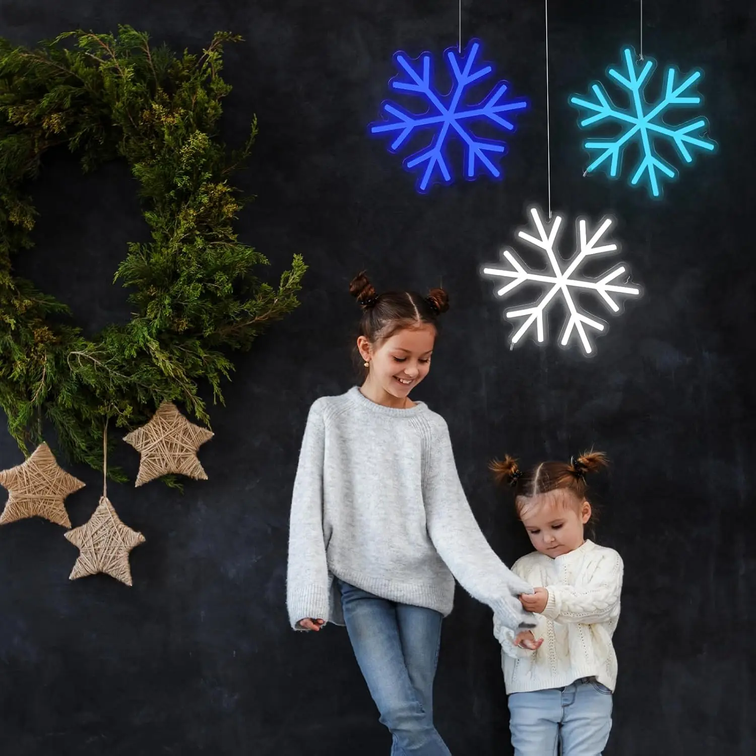 3pcs Snowflake LED Neon Signs, 9*7.9 Inch Snowflake Neon LED Lights Winter Neon Window Wall Bar Living Room Decoration Winter Ch