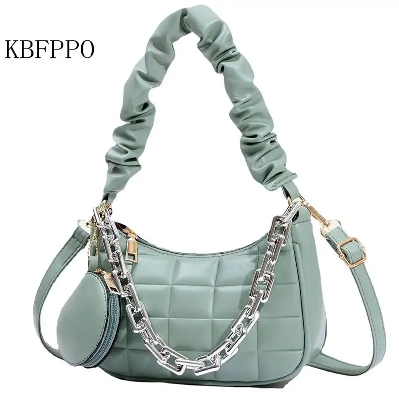 

New 2023 Fashion Luxury Elegant Chain Women One Shoulder Messenger Handbag Trend Fashion Solid Color Single Zipper Crescent Bag