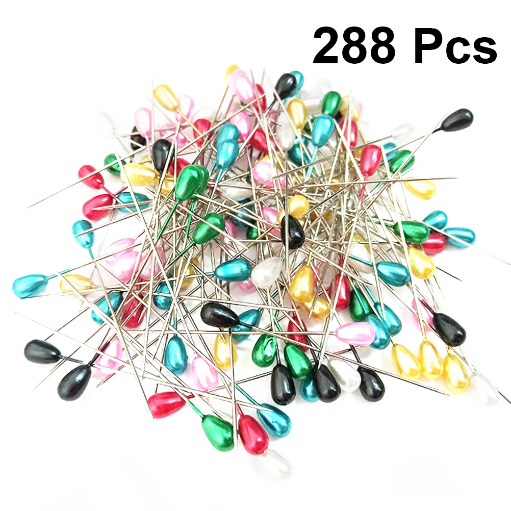 

288pcs Sewing Teardrop Pearl Head Pins Stainless Steel Colorful Flat Straight For Crafting College Projects Decoration Head