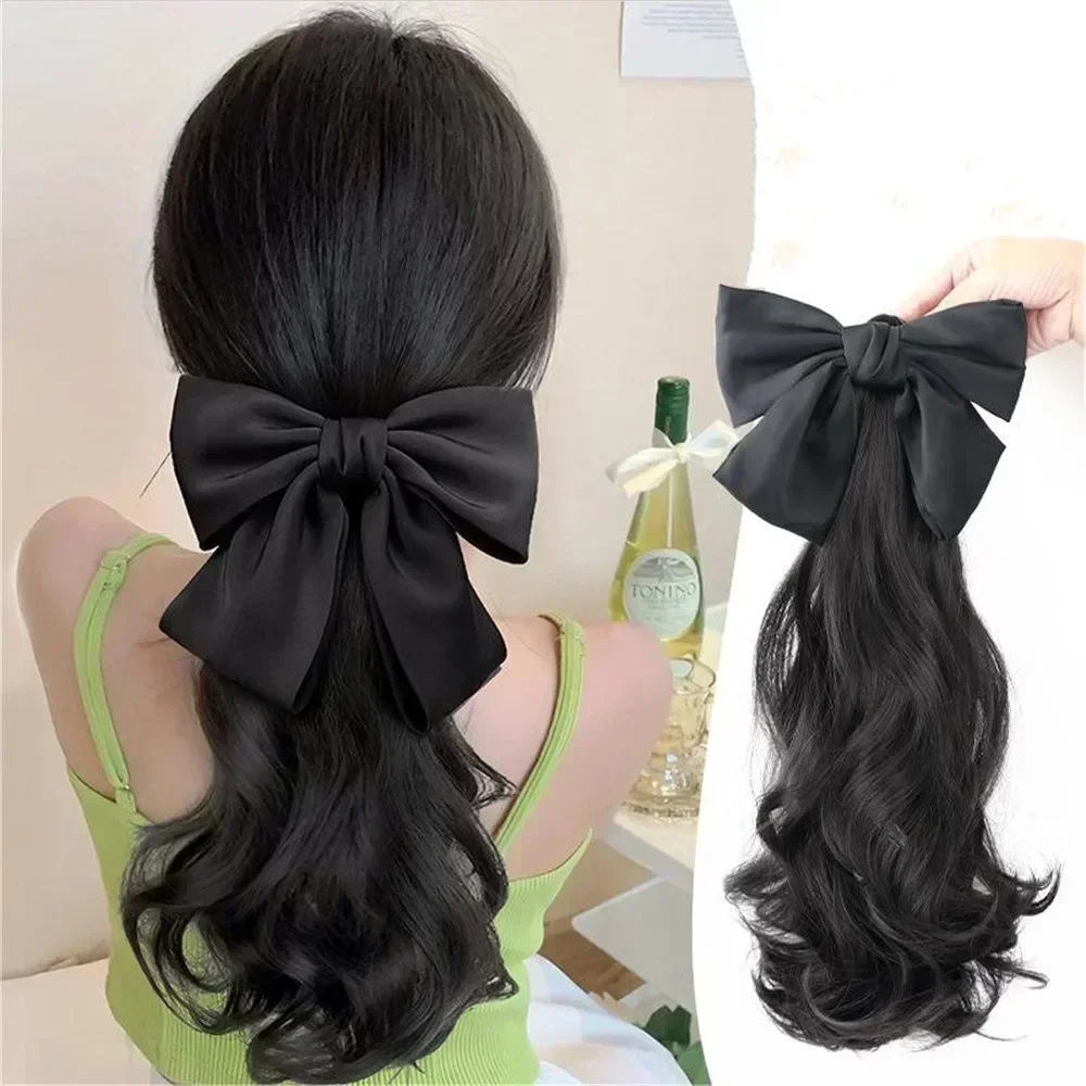 Ponytail Synthetic Wig Long Curly Hair Clip Simulated Transmission Sweet Bow Low Braid