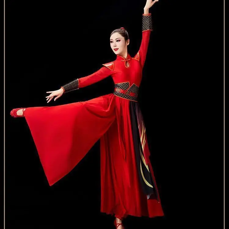 Starożytny Kostium Kobiecego Bohatera Zestaw Występowy Strój Perkusyjny Świąteczny Wspaniały Gong i Bęben Kostium Sceniczny Fan hanfu Sukienka do Tańca