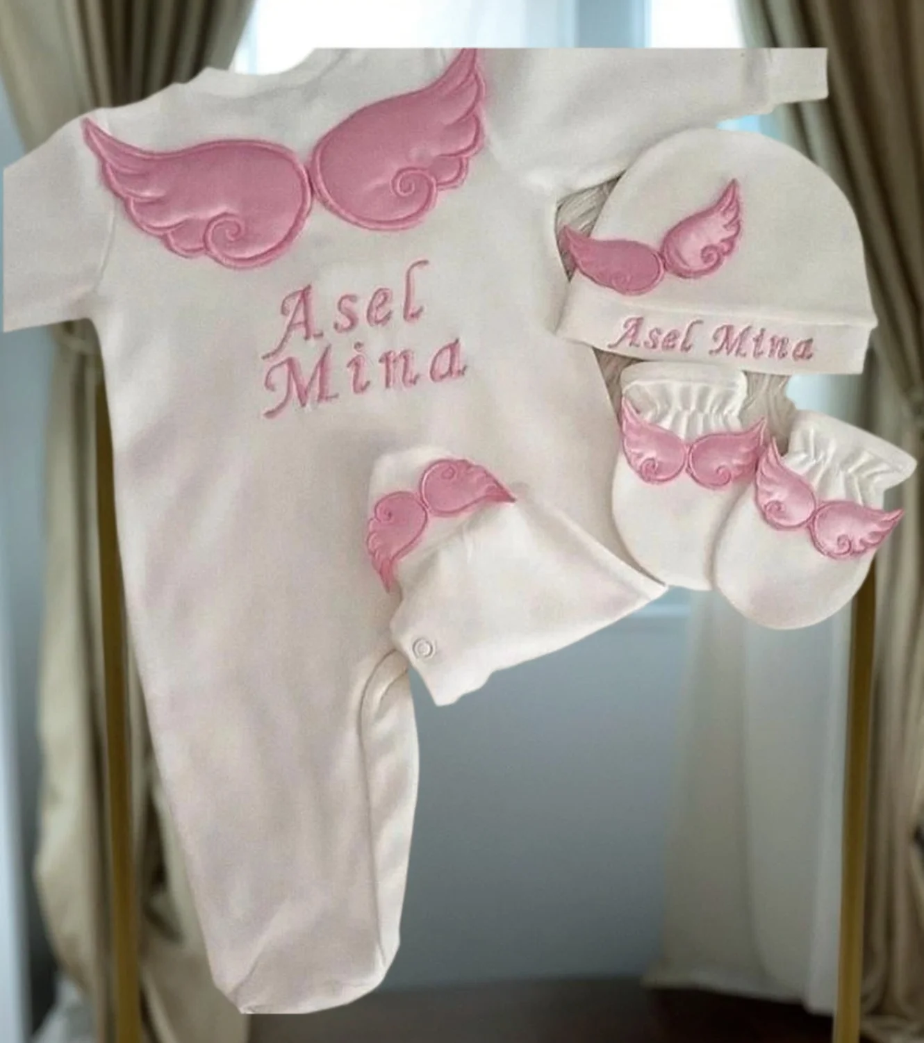 

Newborn Baby Crown Jewels Gift Set 3pcs Wings Outfits 0-3m Pajamas Hat Mittens Receiving Blanket Welcome Home Ceremonial dress
