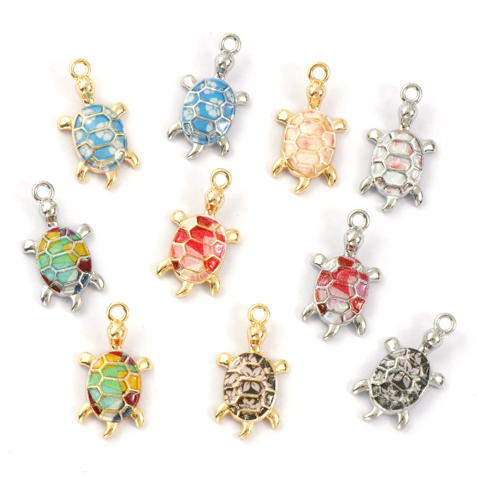2 PCs Brass Ocean Jewelry Charms Tortoise Animal Printed Pendants For DIY Necklace Keychains Jewelry Making Finding 24mm x 13mm