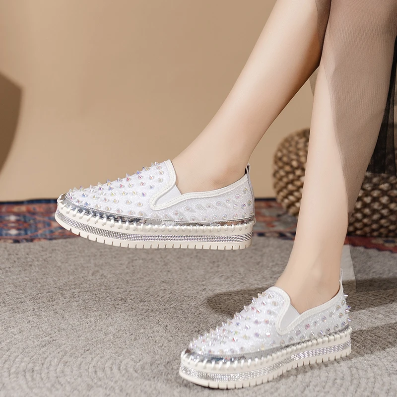 Women Platform Shoes Flats Crystal Luxury Loafers Designer 2024 Autumn New Sports Walking Sneakers Trend Casual Mujer Zapatillas